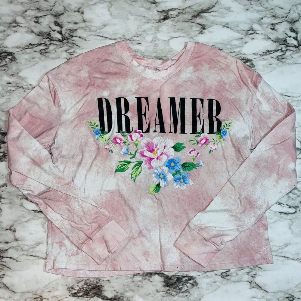 Hybrid Apparel Dreamer Floral Graphic Sweater Women Size Md Pink Long Sleeve